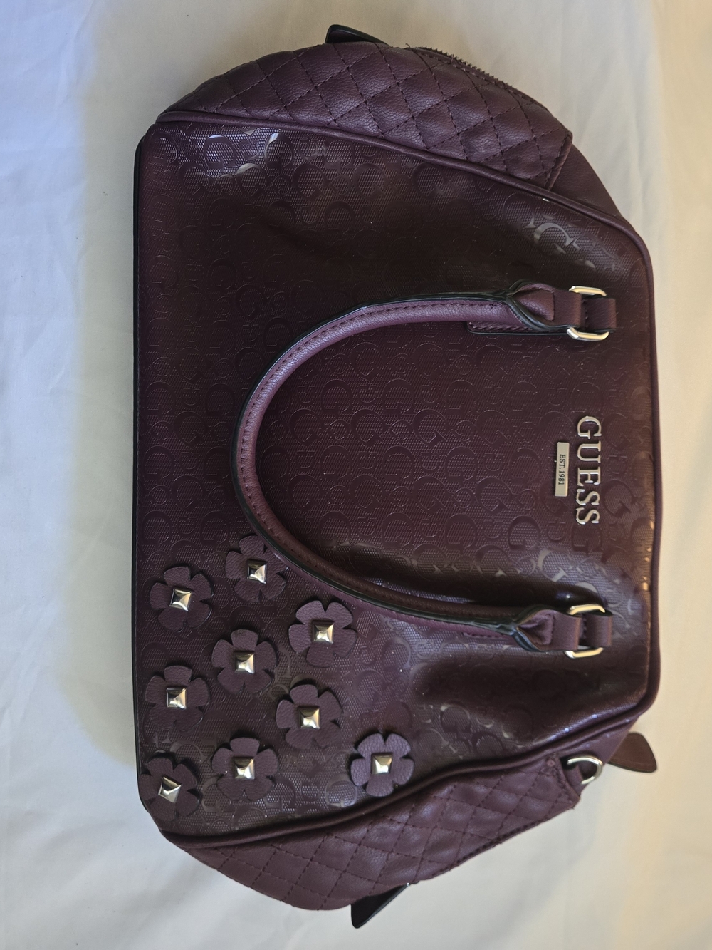 GUESS Women's Burgundy Dome Satchel Handbag